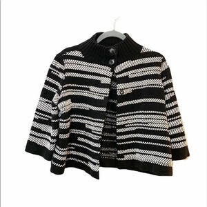 Chico’s Black White‎ Sweater Knit Trapeze Jacket M Women’s Spring Topper Classic